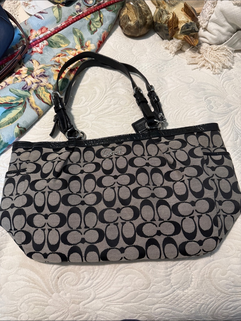 Coach Tote in Black and Gray Signature Jacquard